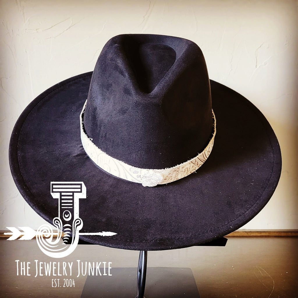 Boho Western Felt Hat w/ Choice of Leather Hat Band w/ Turquoise Slab-Black 980j