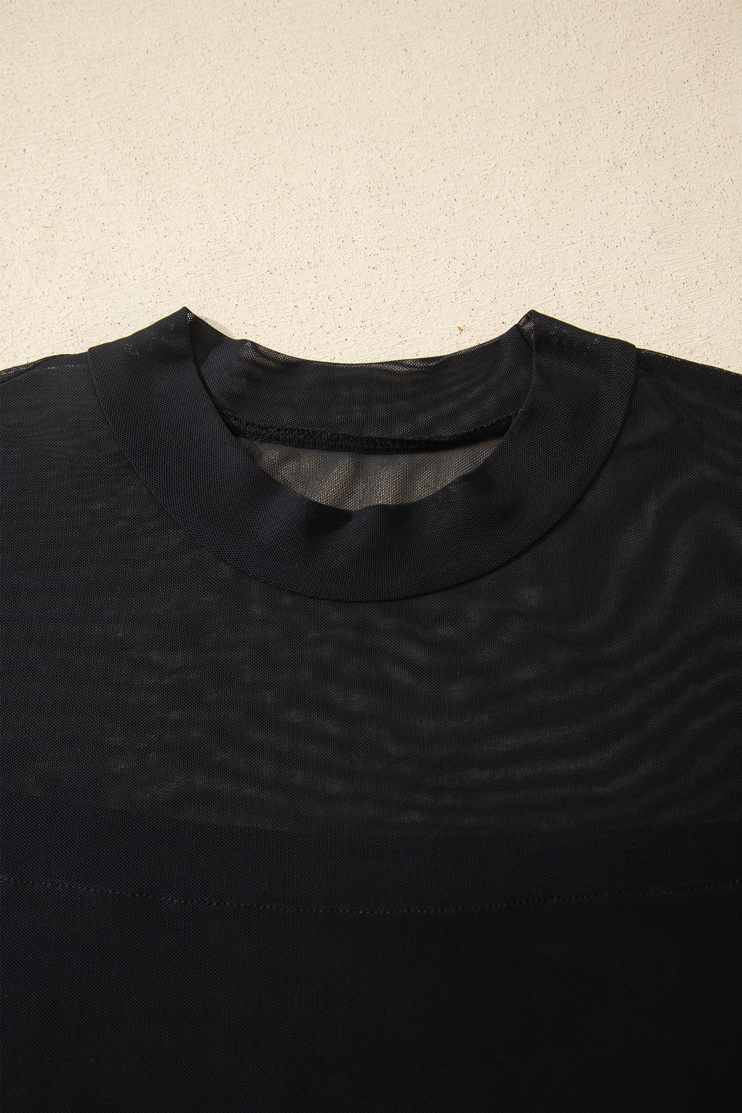 Black Plus Size Sheer Mesh Panel Short Sleeve Top