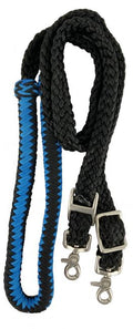 19506 - 8ft Nylon braided roping rein. (BLUE/BLACK)