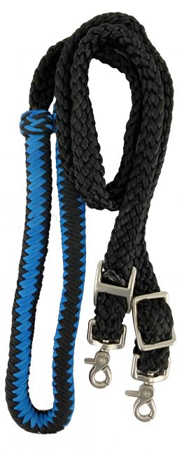19506 - 8ft Nylon braided roping rein. (BLUE/BLACK)