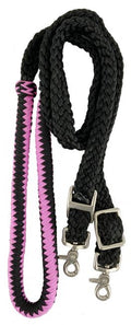 19506 - 8ft Nylon braided roping rein. (PINK/BLACK)