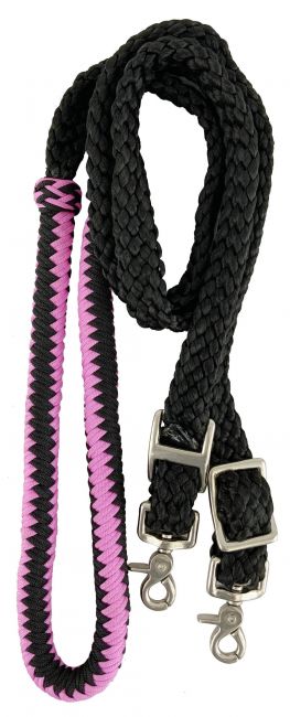 19506 - 8ft Nylon braided roping rein. (PINK/BLACK)