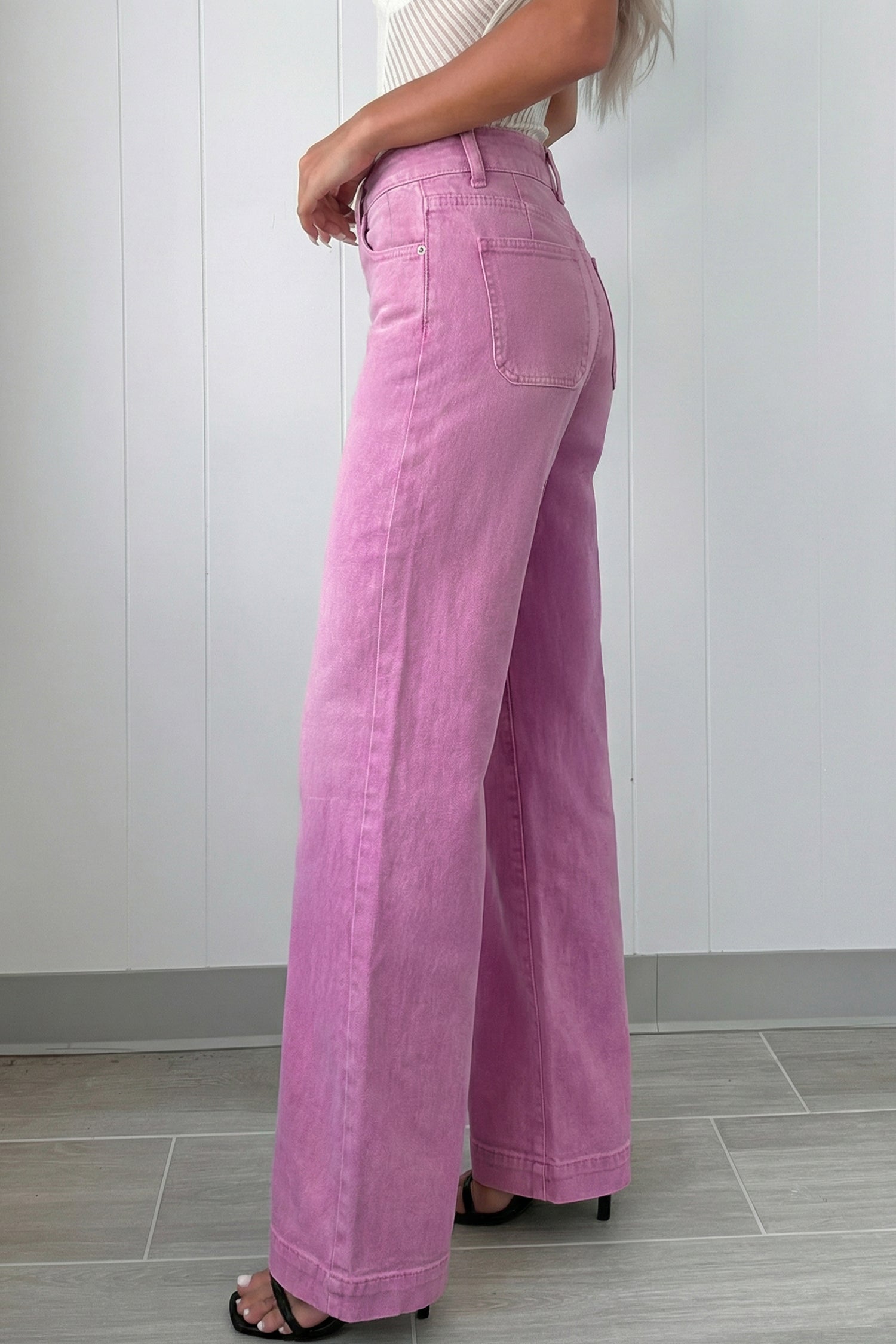 Mist Green 2-Button High Waist Wide Leg Jeans