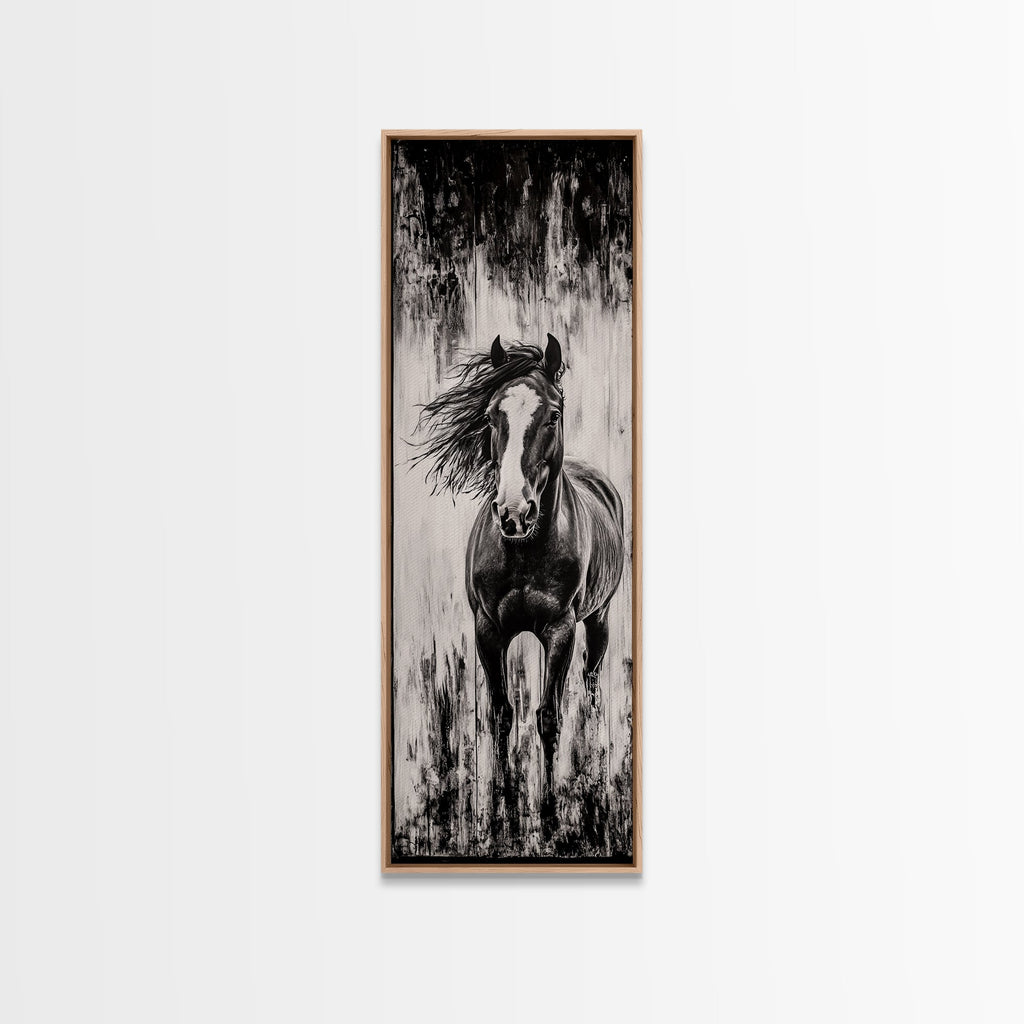 Running Horse, Black and White Art, Western Wall Art, Rustic Home Decor, Equestrian Canvas Print, Large Wall Art, Office Decor
