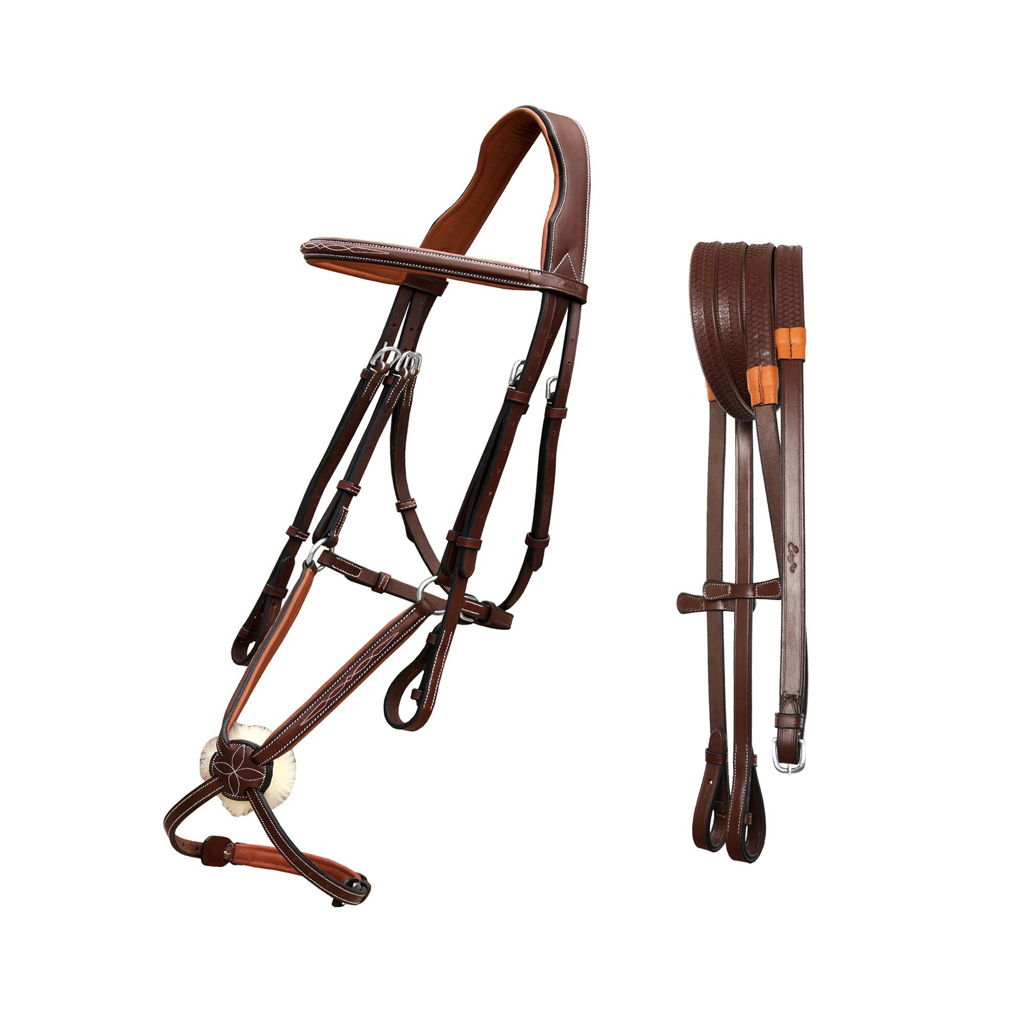 ExionPro Designer Fancy Stitched Figure 8 English Bridle With Rubber Reins