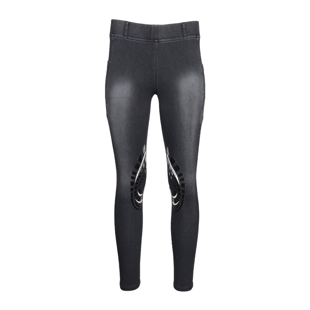 Equine Couture Ladies Denim Silicon Knee Patch Tights with Phone Pocket