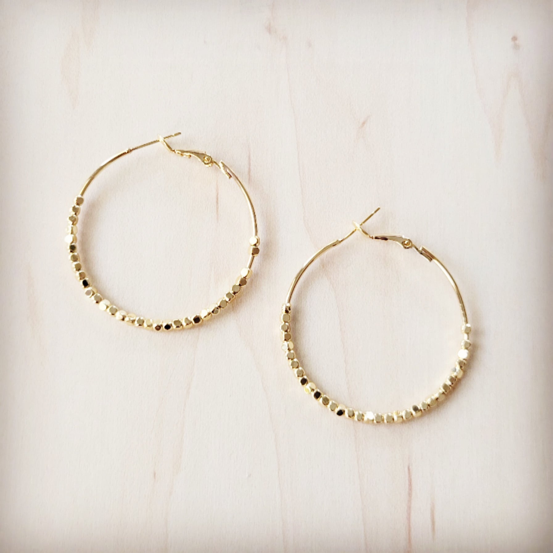 **Opulent Gold Beaded Texture Hoop Earrings 219cr