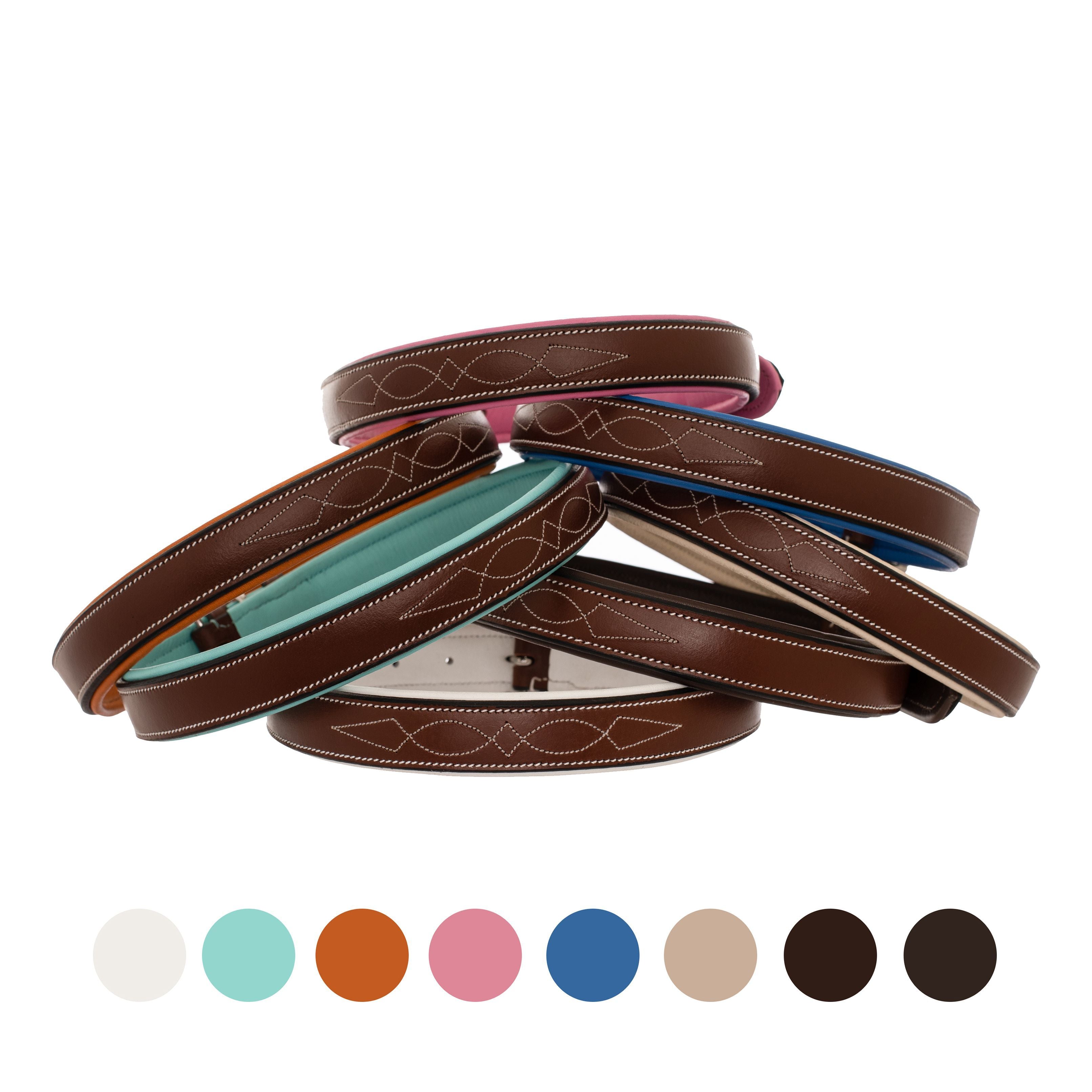 ExionPro Fancy Stitched Padded Leather Dog Collar - Conker Padding