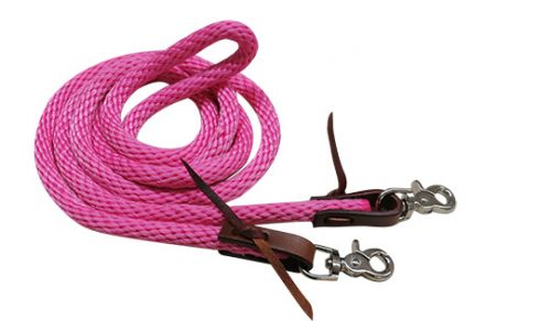19246 - 96" Derby nylon barrel reins with scissor snap ends - PINK