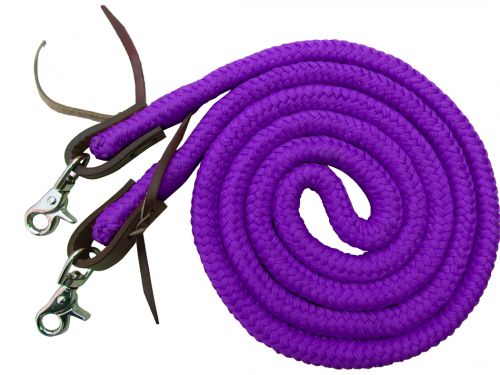 19504 - (Purple) 8ft braided soft cotton barrel reins with scissor snap ends.