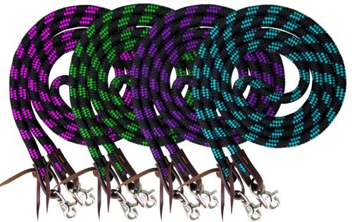 19554 - 8ft braided nylon barrel reins with scissor snap ends (PURPLE)