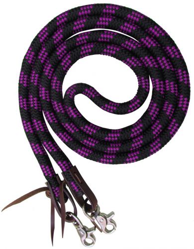 19554 - 8ft braided nylon barrel reins with scissor snap ends (PURPLE)