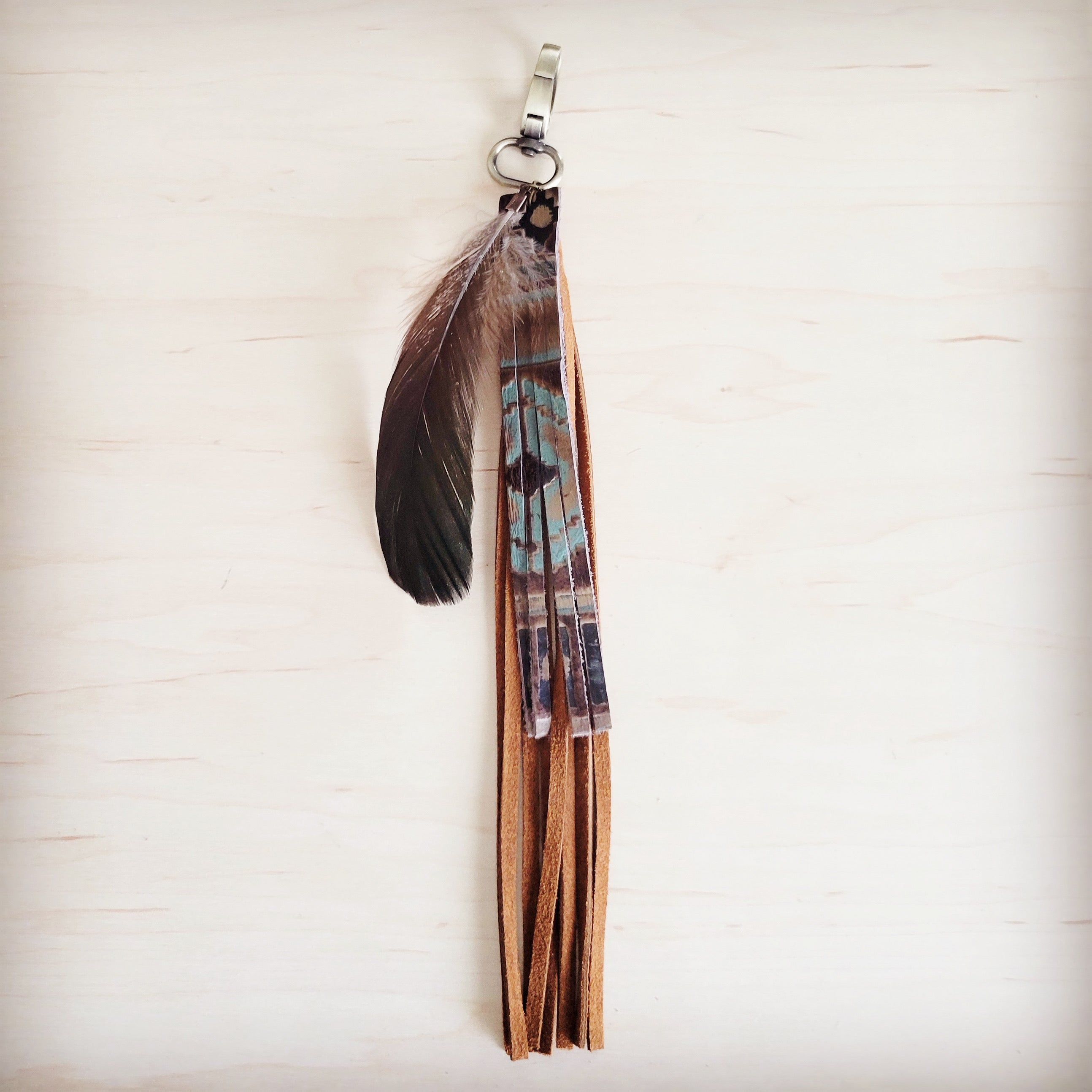 Boho Western Leather Bling Charm Clip On Navajo Fringe 500z