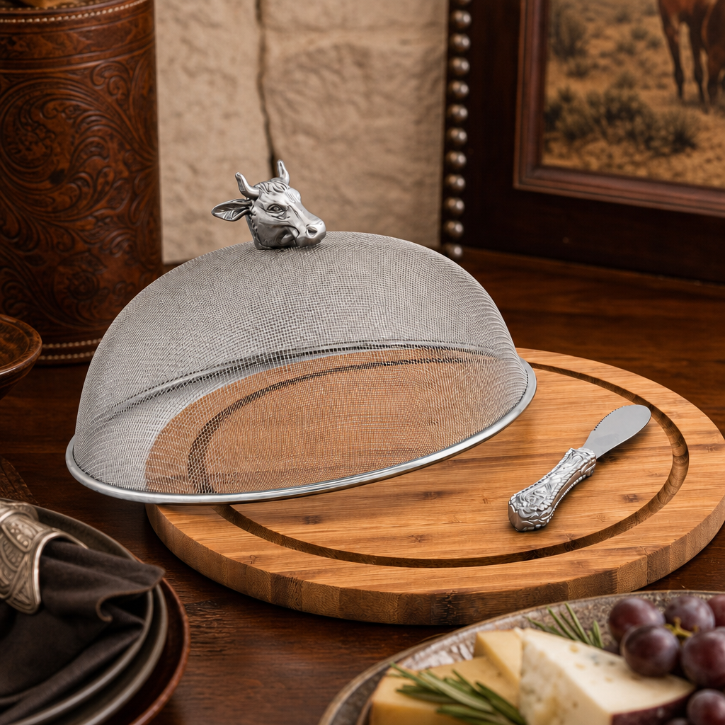 Cow Head 3 Piece Picnic Cheese Board / Spreader