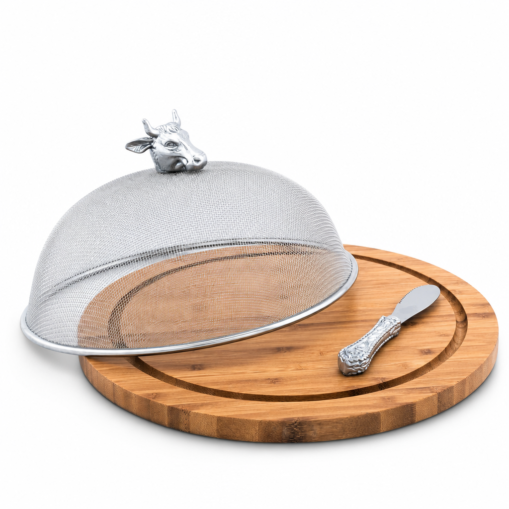Cow Head 3 Piece Picnic Cheese Board / Spreader