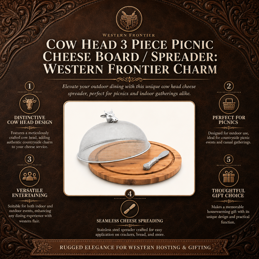 Cow Head 3 Piece Picnic Cheese Board / Spreader
