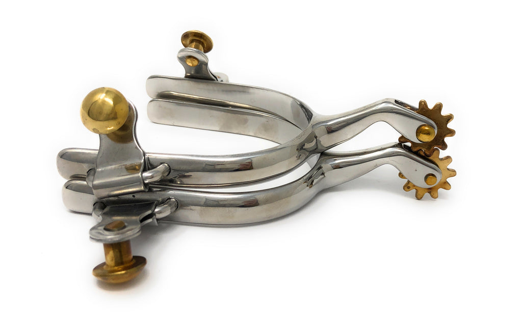 AJ Tack Men's Plain Band Roping Spurs, Stainless Steel with Brass Rowels