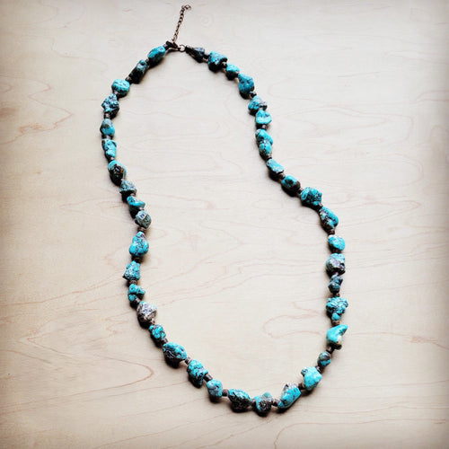 **Long Blue Turquoise and Wood Necklace 259k