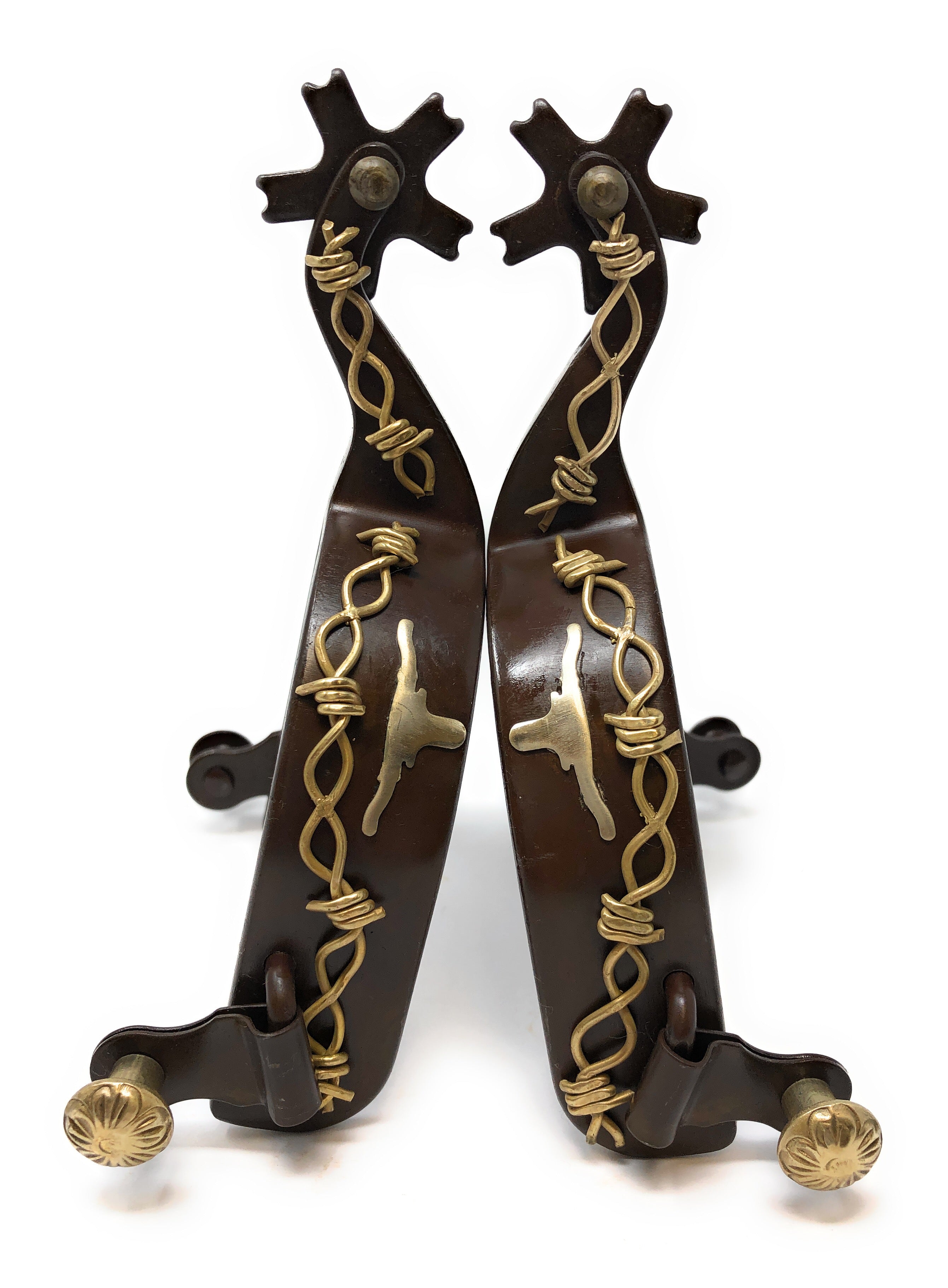 AJ Tack Men's Antique Brown Longhorn and Barbwire Spurs