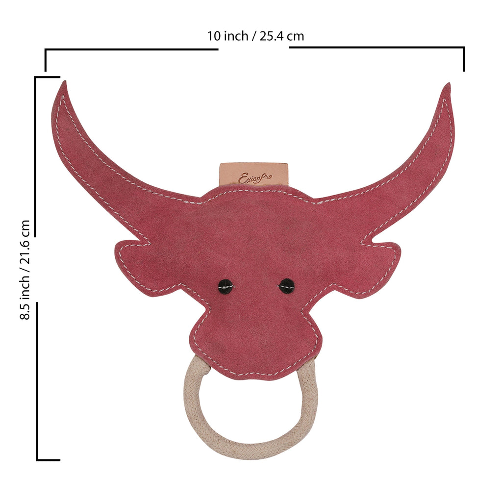 ExionPro Natural Leather Bull Dog Toy with Non Toxic Fiber Stuffing- Pink Color