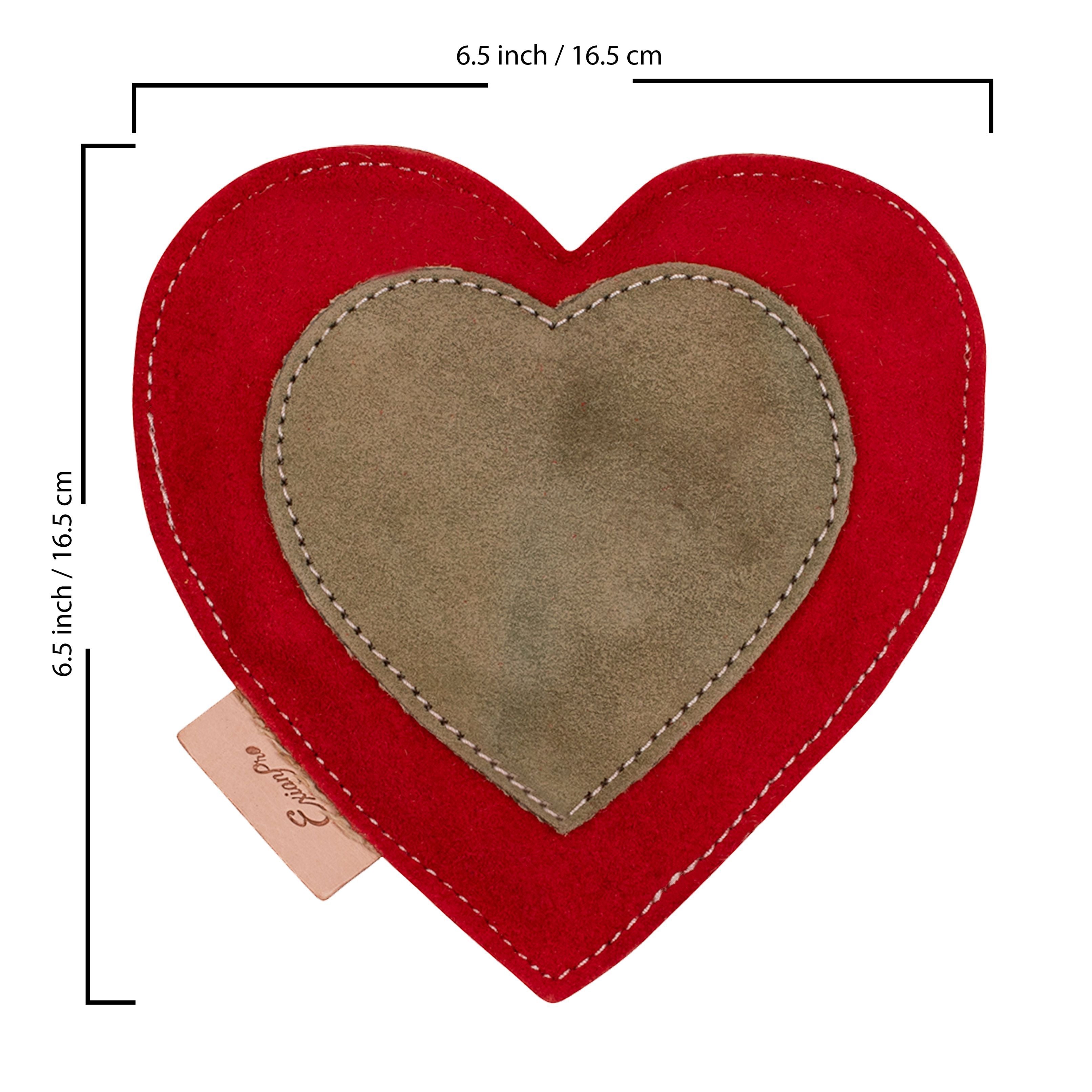 ExionPro Natural Leather Heart Dog Toy with Non Toxic Fiber Stuffing - Red Color