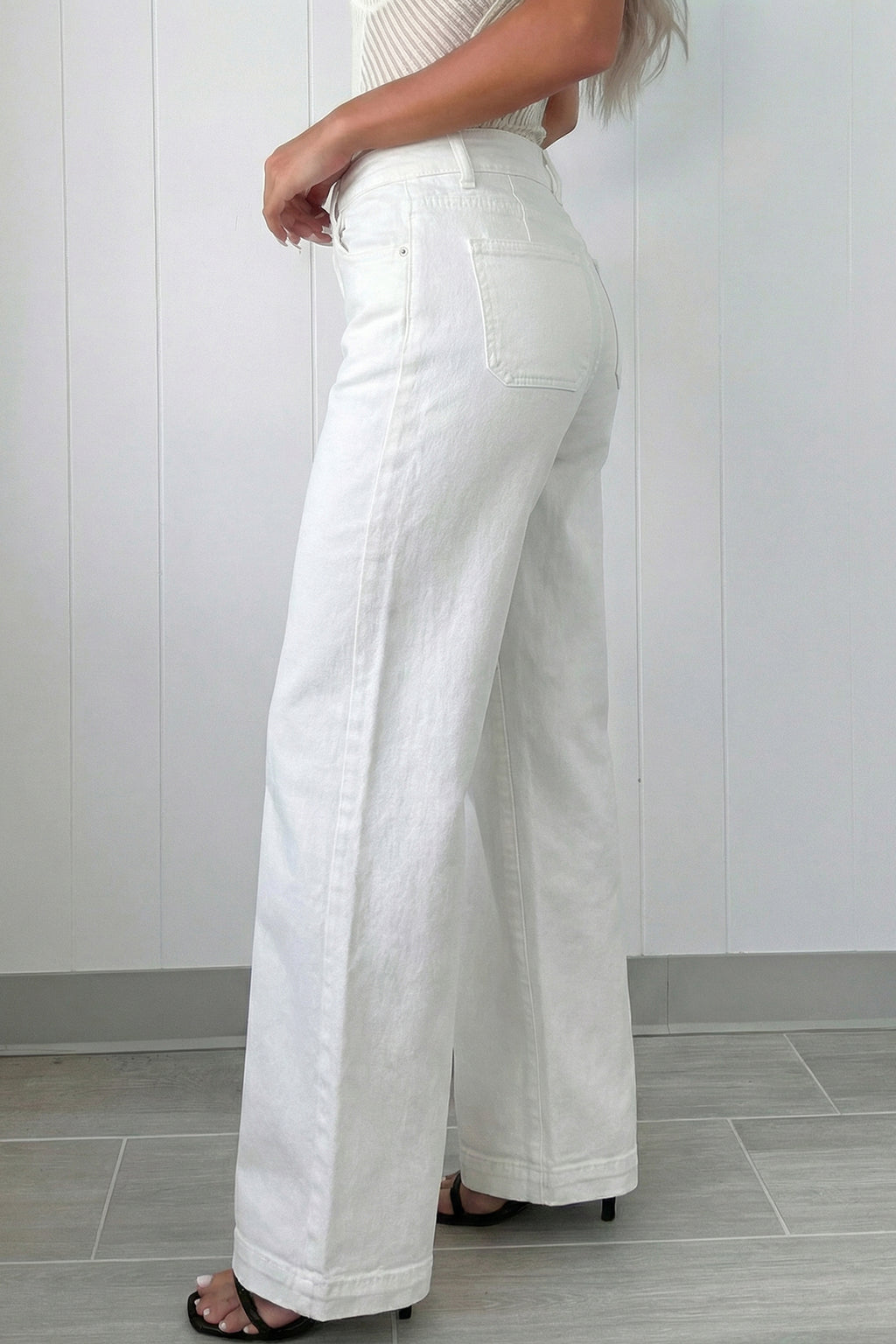 Mist Green 2-Button High Waist Wide Leg Jeans