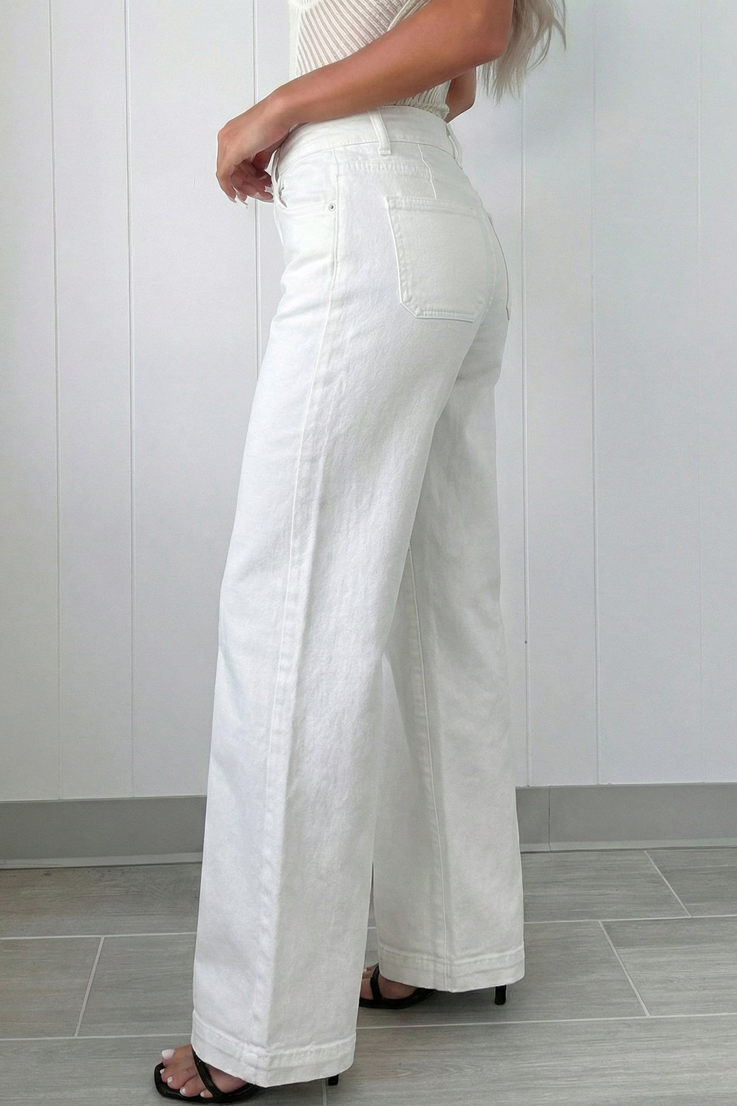 Mist Green 2-Button High Waist Wide Leg Jeans