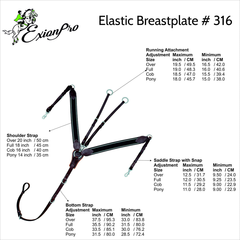 ExionPro Wide Elastic 3 Point Breastplate - Grey Elastic with White Lines