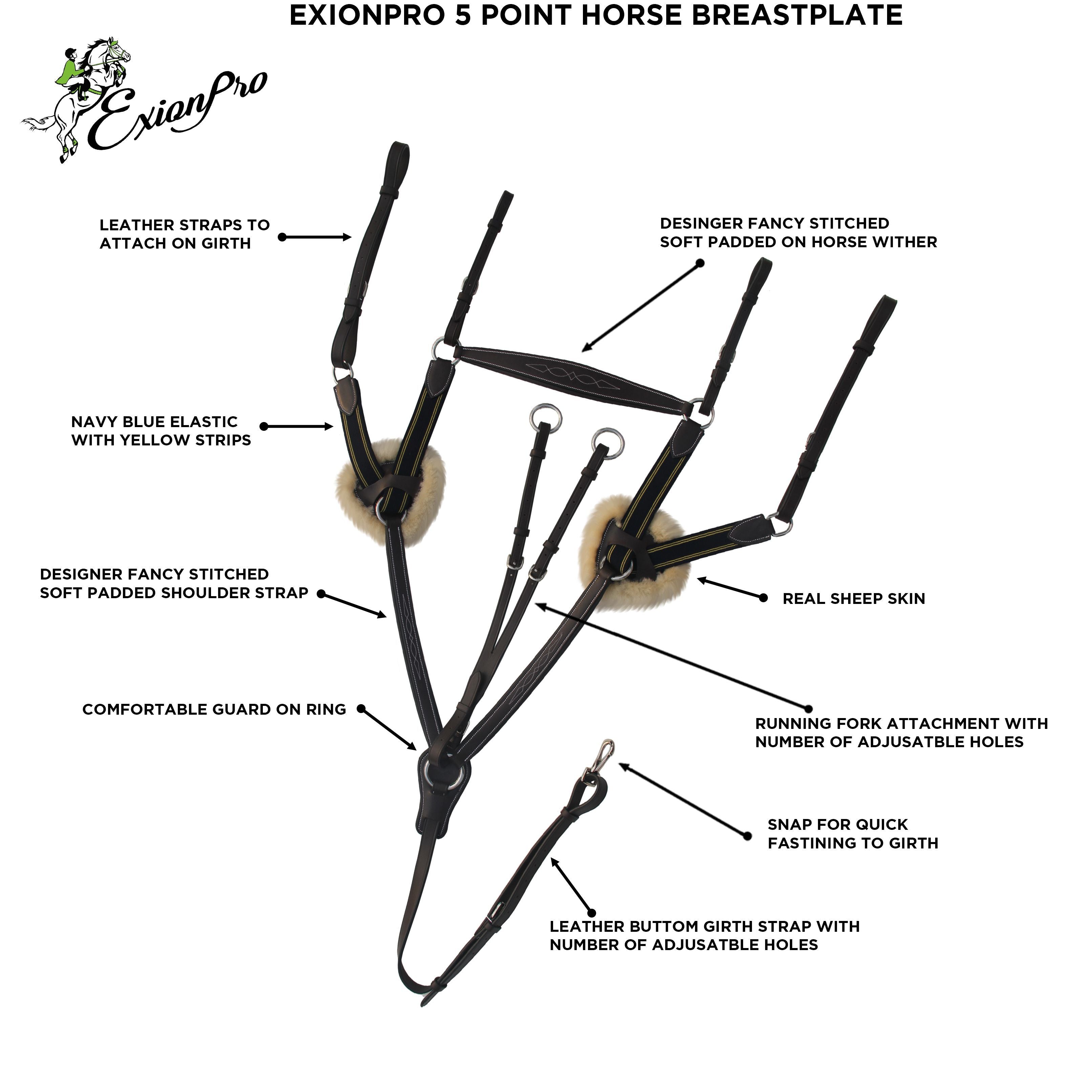 ExionPro 5 Point Breastplate - Navy Blue Elastic with Yellow Line