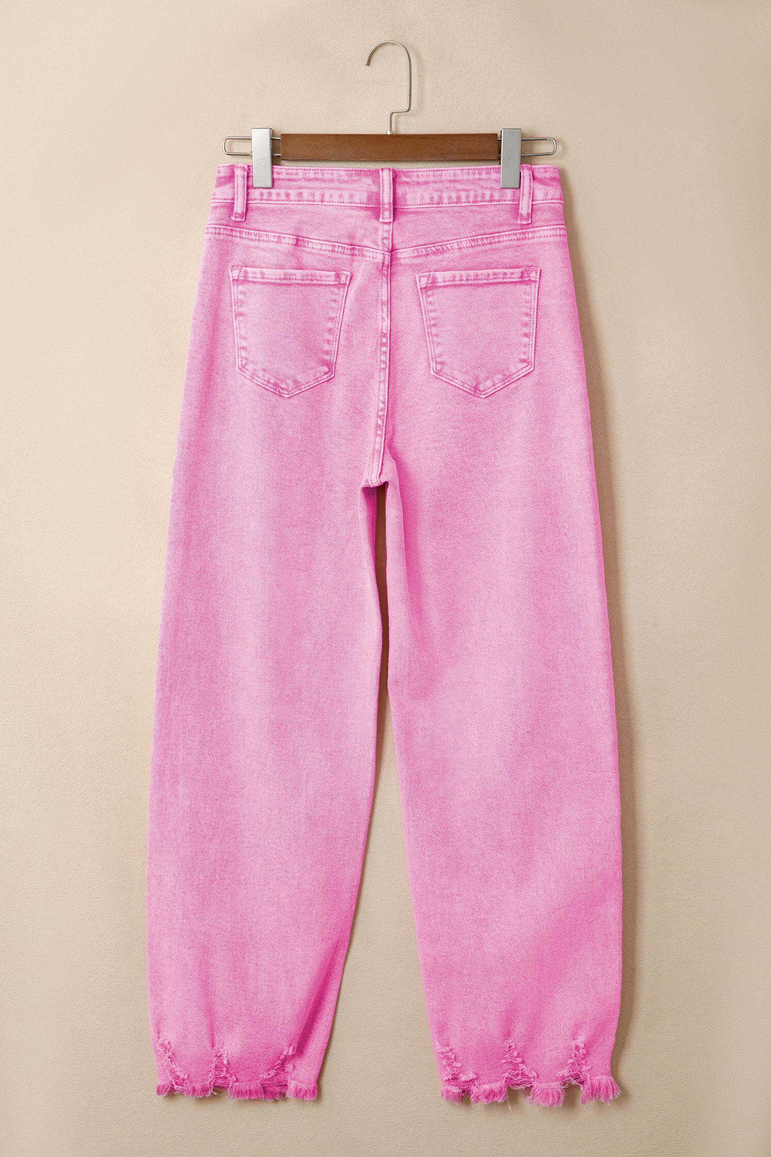 Pink Acid Wash High Waist Uneven Raw Hem Shift Jeans