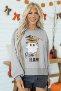 Medium Grey Sequin Western Ghost Print Long Sleeve Round Neck Sweatshirt