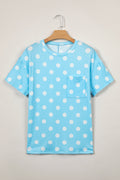 Sky Blue Polka Dot Patch Pocket Twisted Ribbed Top