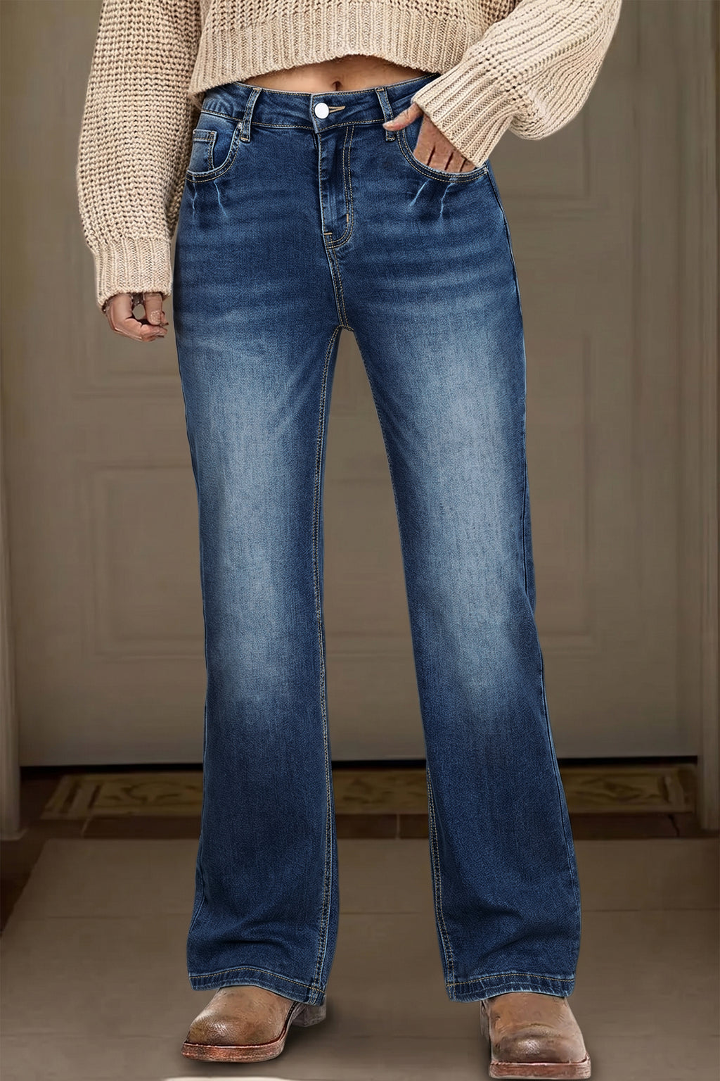 Myosotis Acid Washed Straight Leg Full Length Casual Jeans