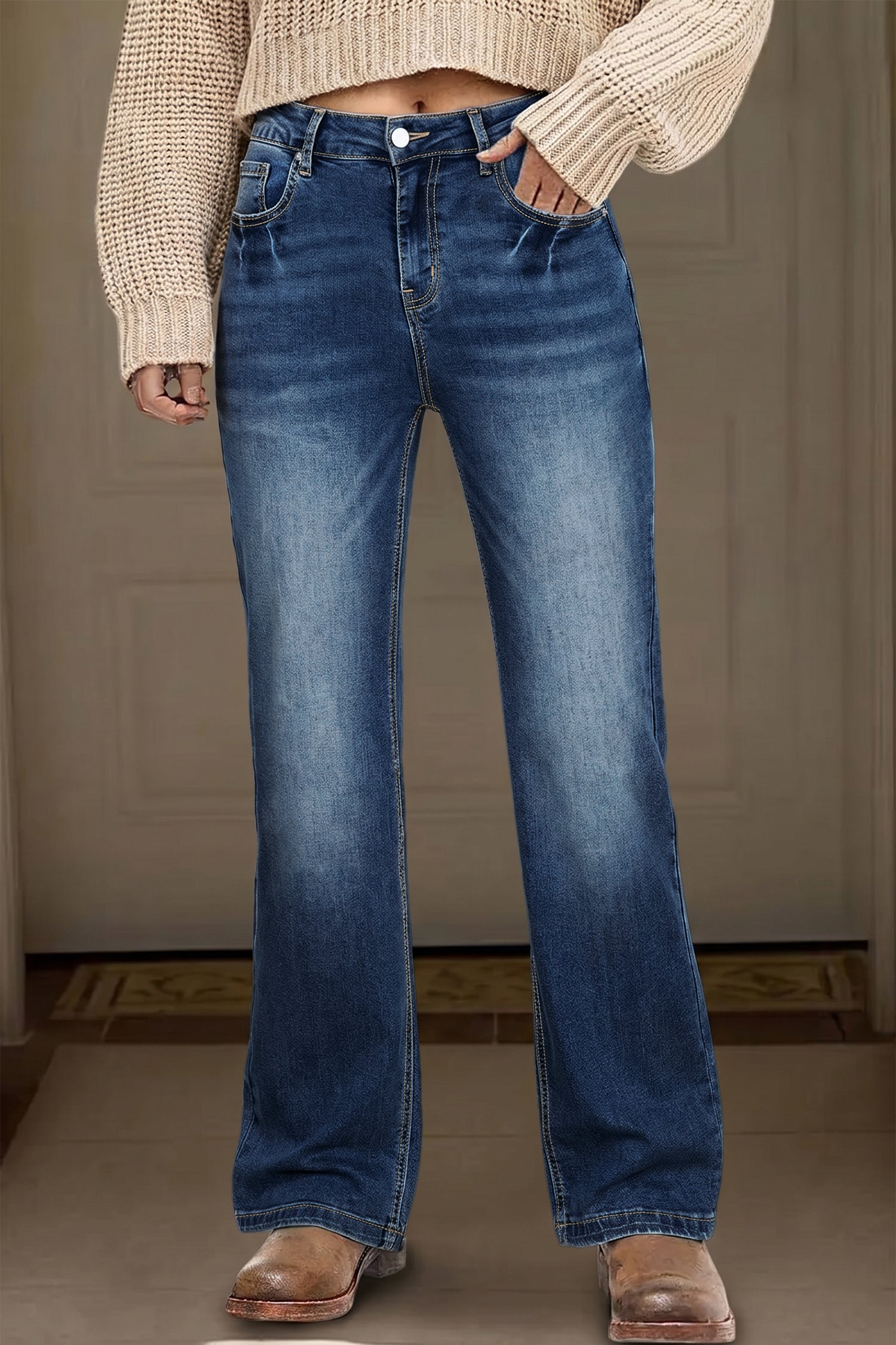 Myosotis Acid Washed Straight Leg Full Length Casual Jeans