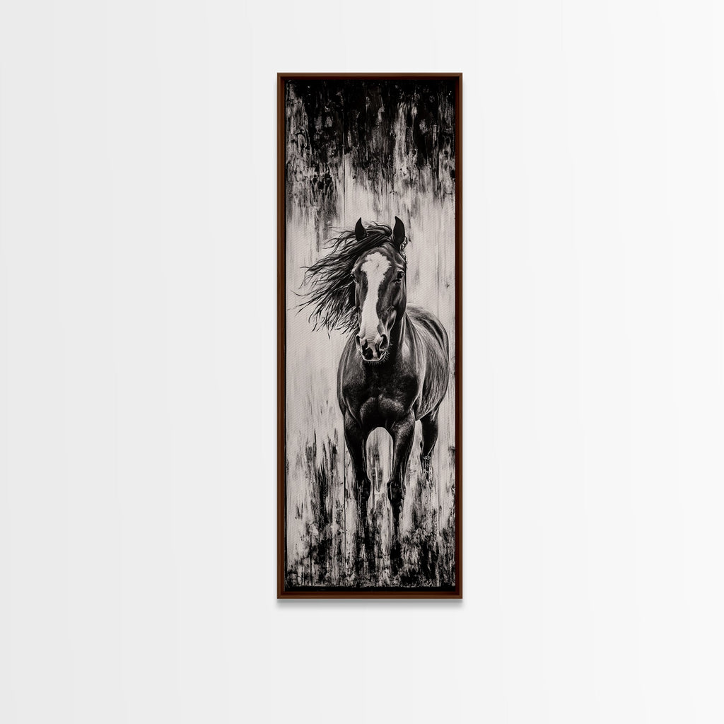Running Horse, Black and White Art, Western Wall Art, Rustic Home Decor, Equestrian Canvas Print, Large Wall Art, Office Decor