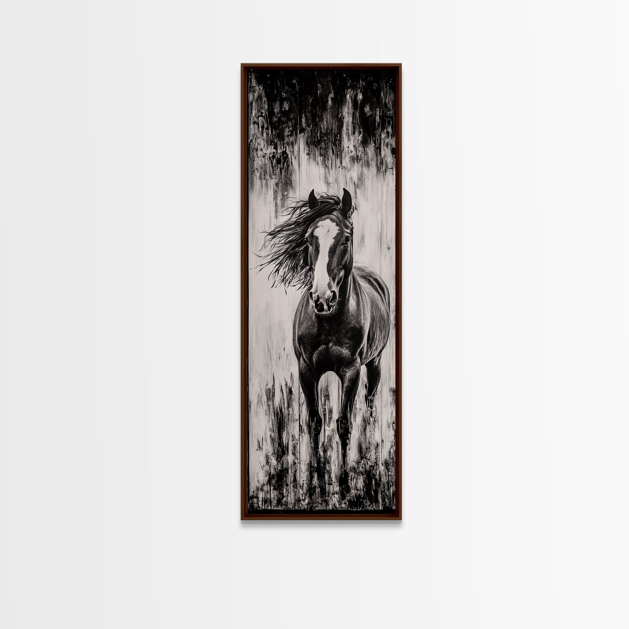 Running Horse, Black and White Art, Western Wall Art, Rustic Home Decor, Equestrian Canvas Print, Large Wall Art, Office Decor