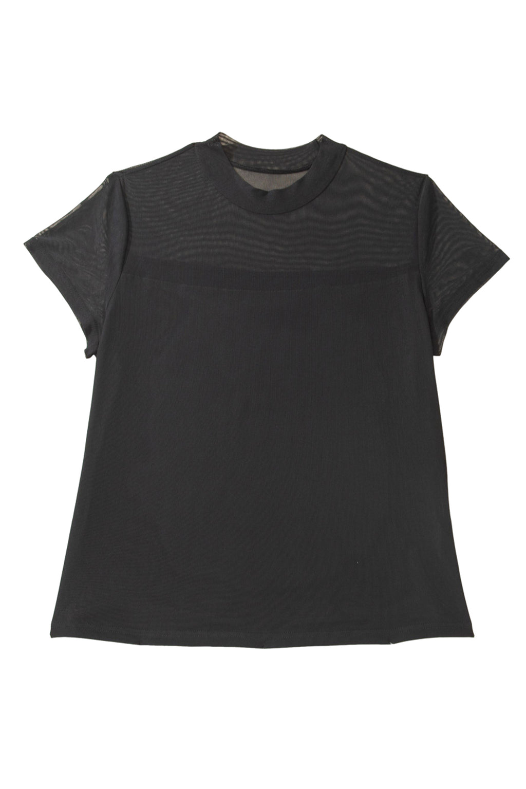 Black Plus Size Sheer Mesh Panel Short Sleeve Top