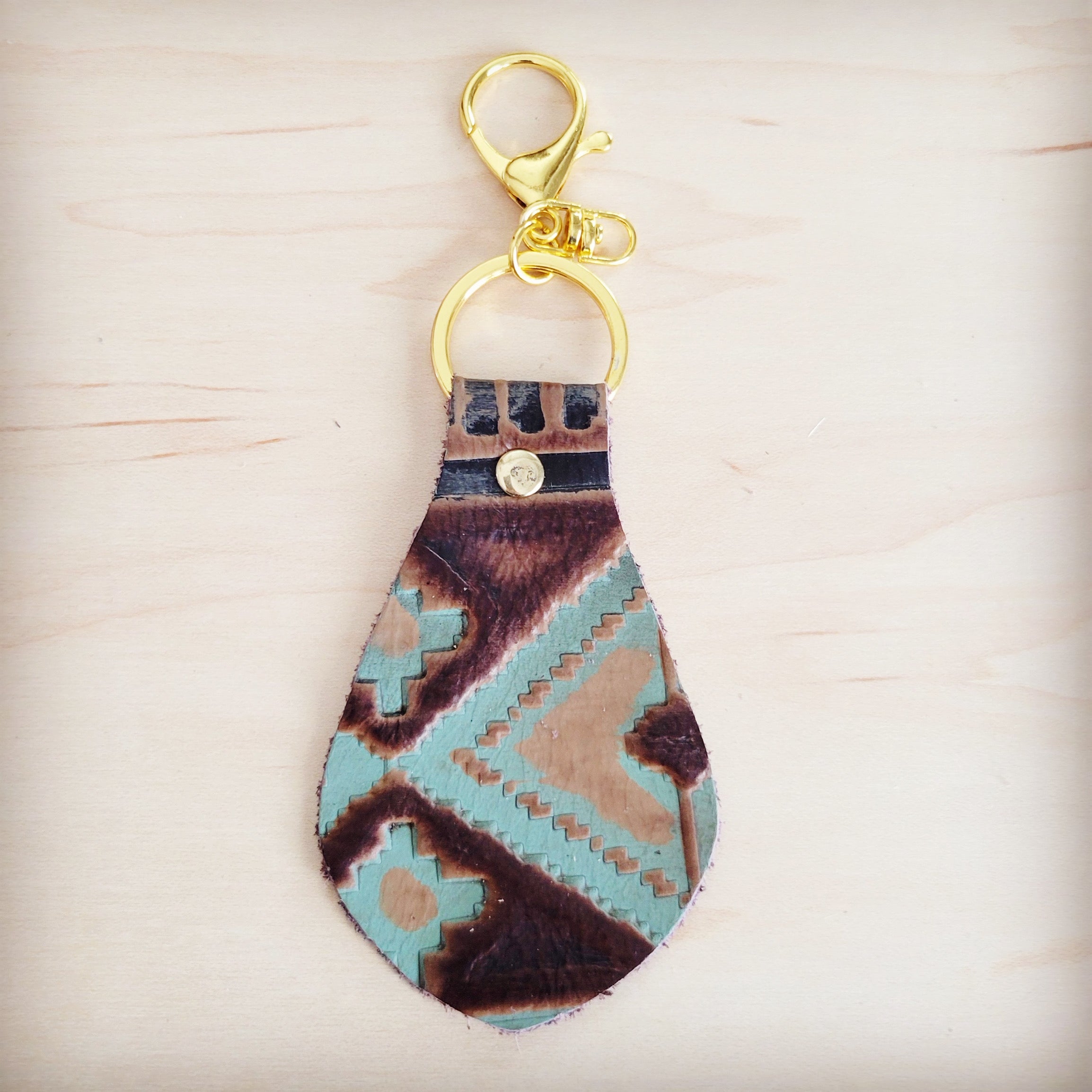 Embossed Leather Key Chain - Turquoise Navajo 700b