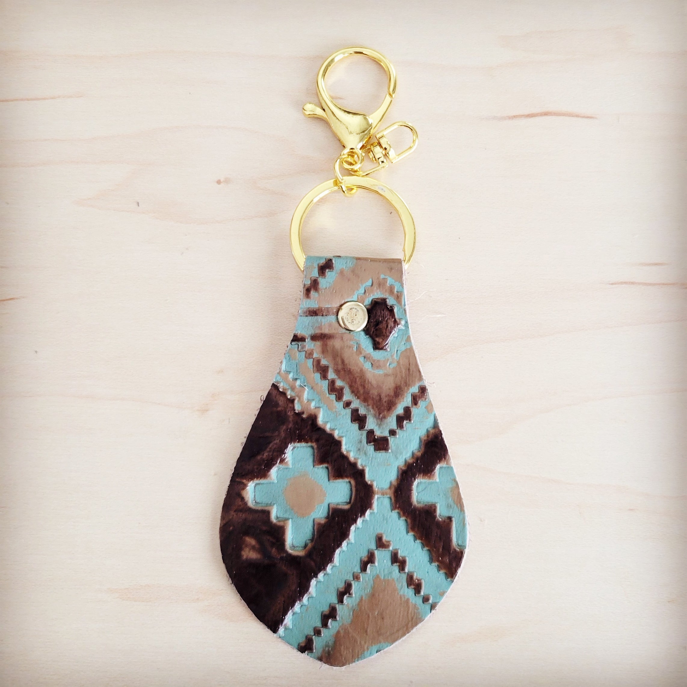 Embossed Leather Key Chain - Turquoise Navajo 700b