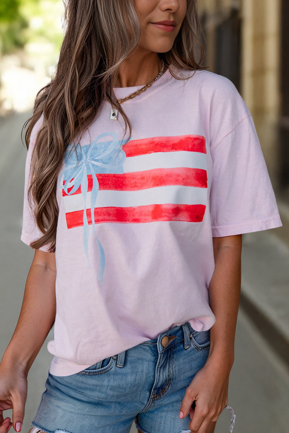 White Flag Bow Graphic Crewneck Tee