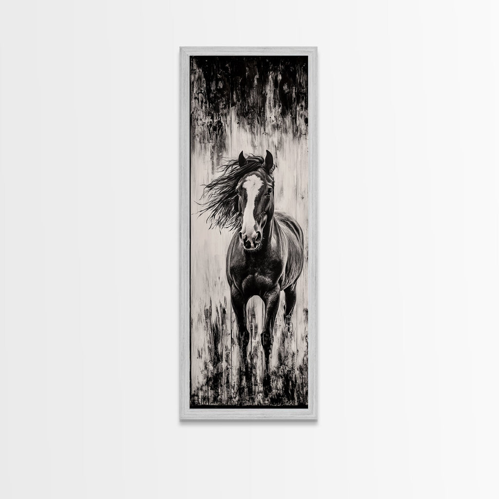 Running Horse, Black and White Art, Western Wall Art, Rustic Home Decor, Equestrian Canvas Print, Large Wall Art, Office Decor