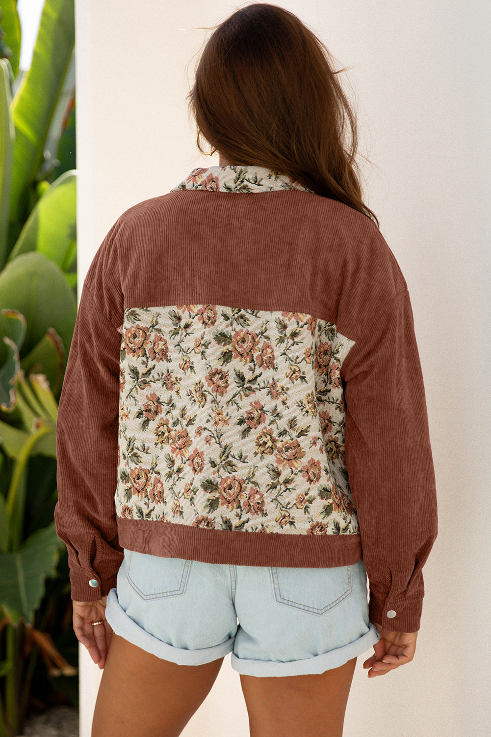 Dearlovers Sage Green Ribbed Retro Floral Patchwork Shirt Style Jacket