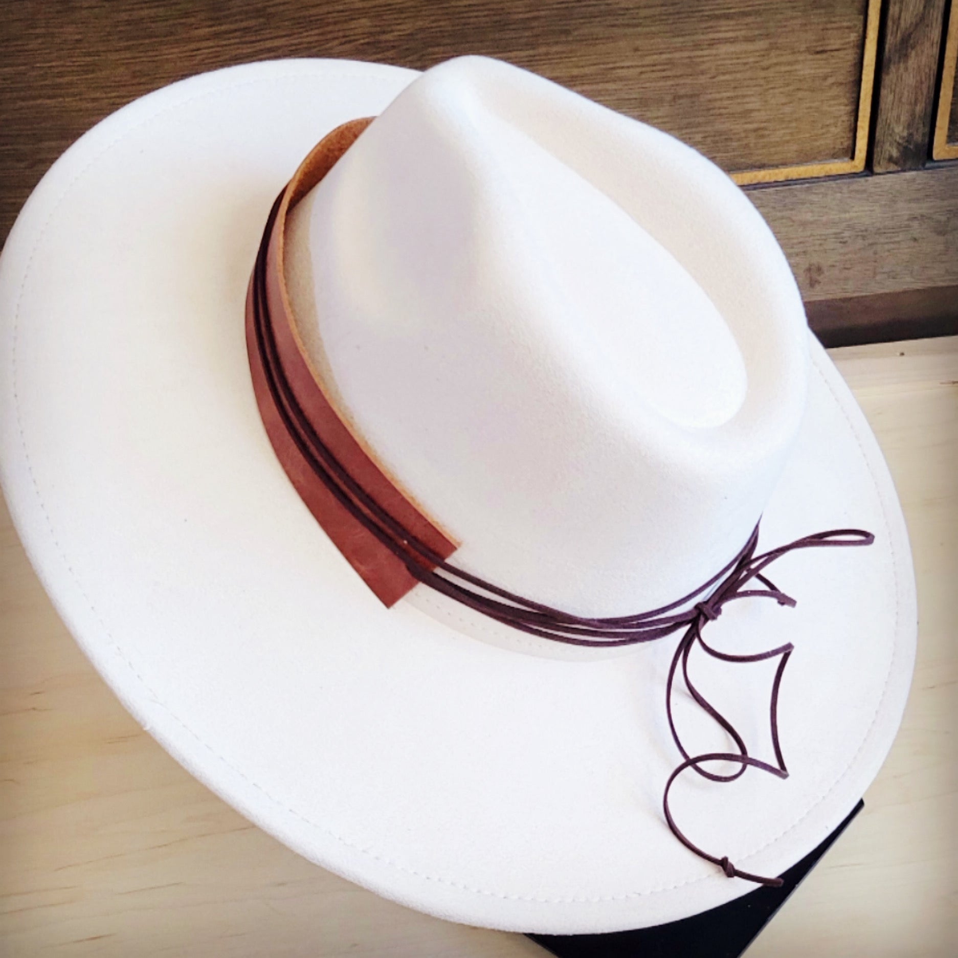 Wide Genuine Leather Cognac Hat Band Only 954L