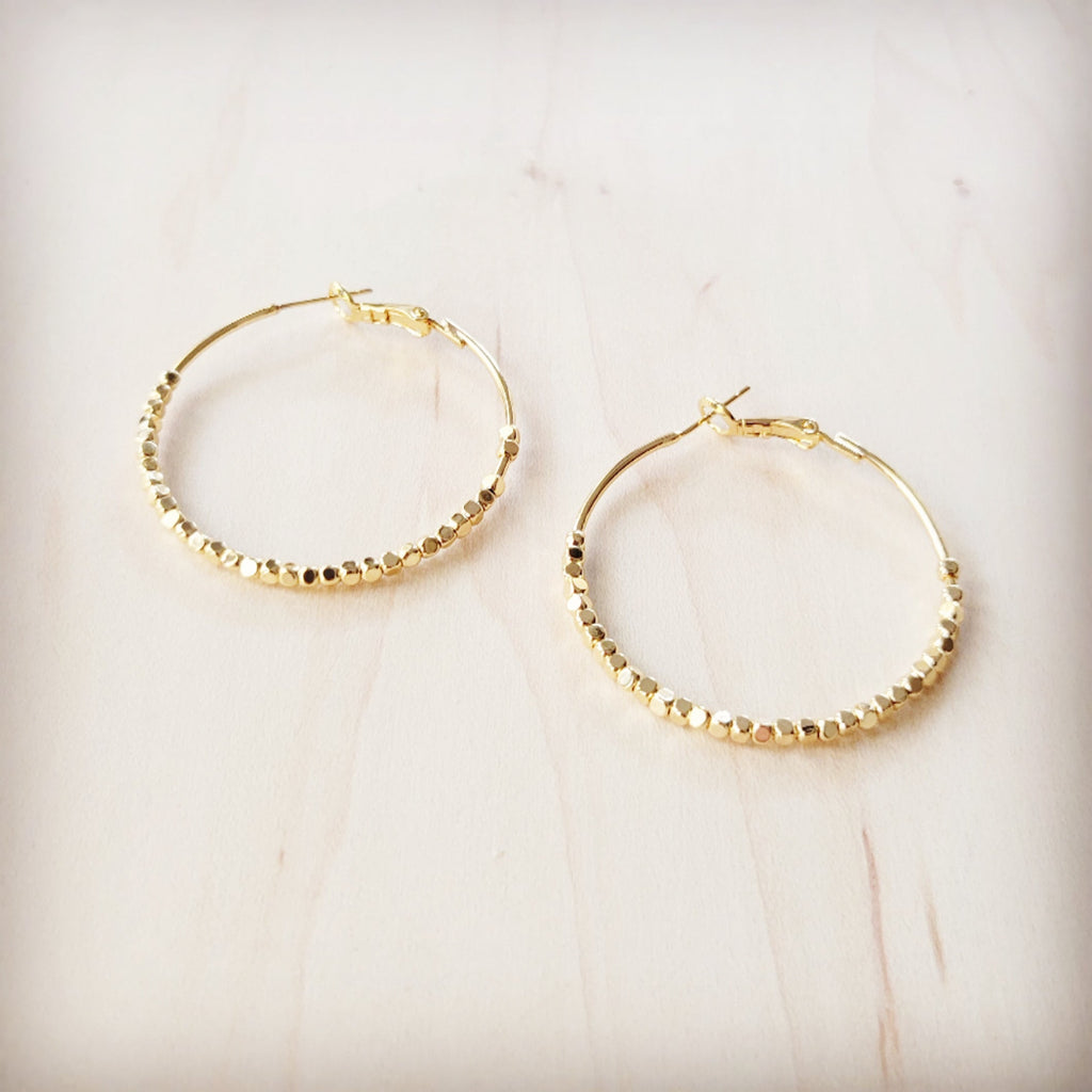 **Opulent Gold Beaded Texture Hoop Earrings 219cr