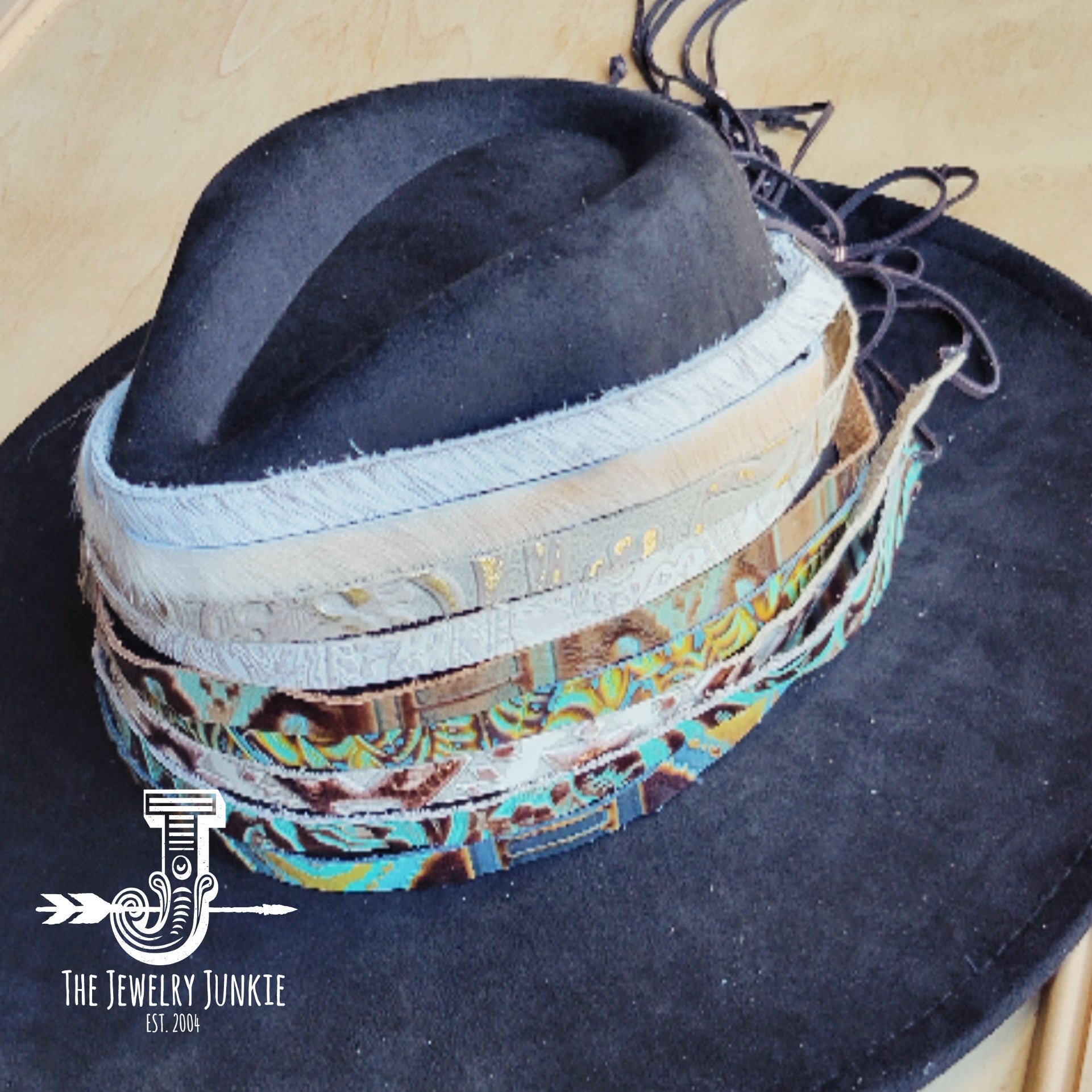 Light Hair on Hide Leather Hat Band Only w/ Turquoise Slab 951n