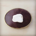 Rope Edge Brown Leather Belt Buckle w/ White Turquoise 907p