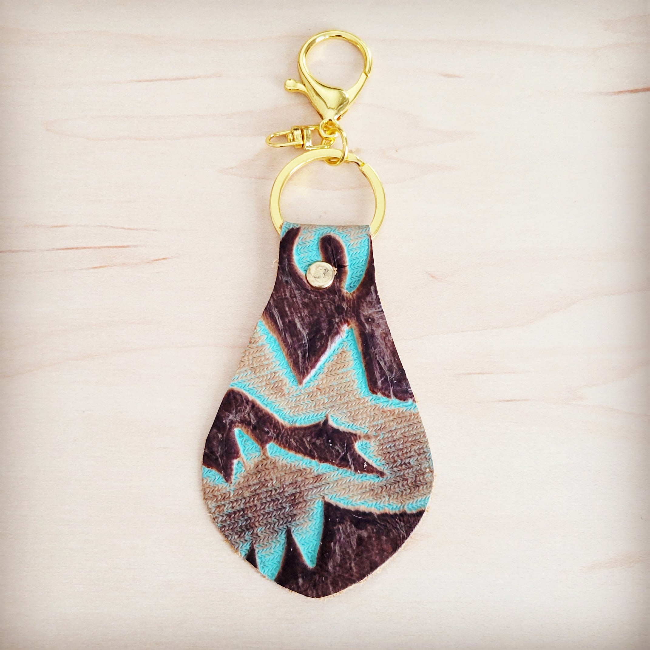Embossed Leather Key Chain -Turquoise Laredo 701t