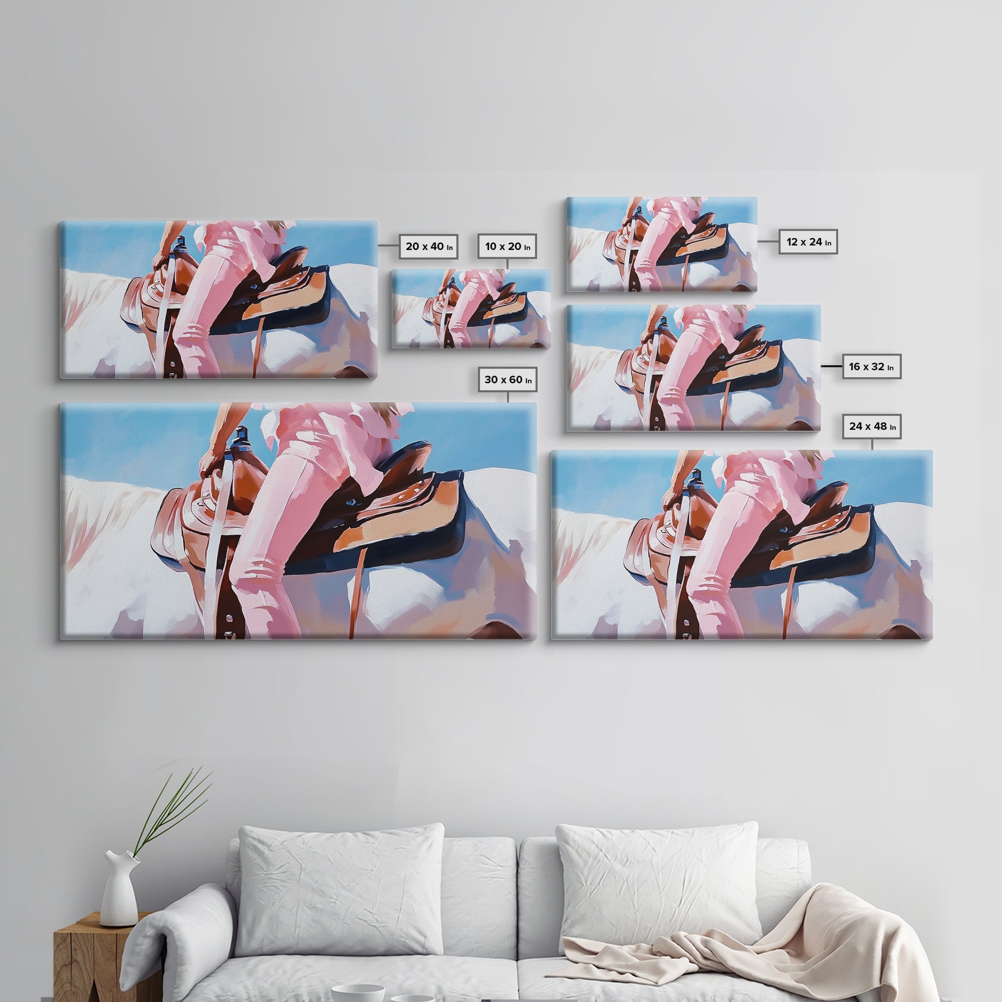 Western Rider, Cowgirl Art, Equestrian Wall Decor, Rustic Country Aesthetic, Pink and White Painting, Ranch Home Decor, Framed Canvas Print