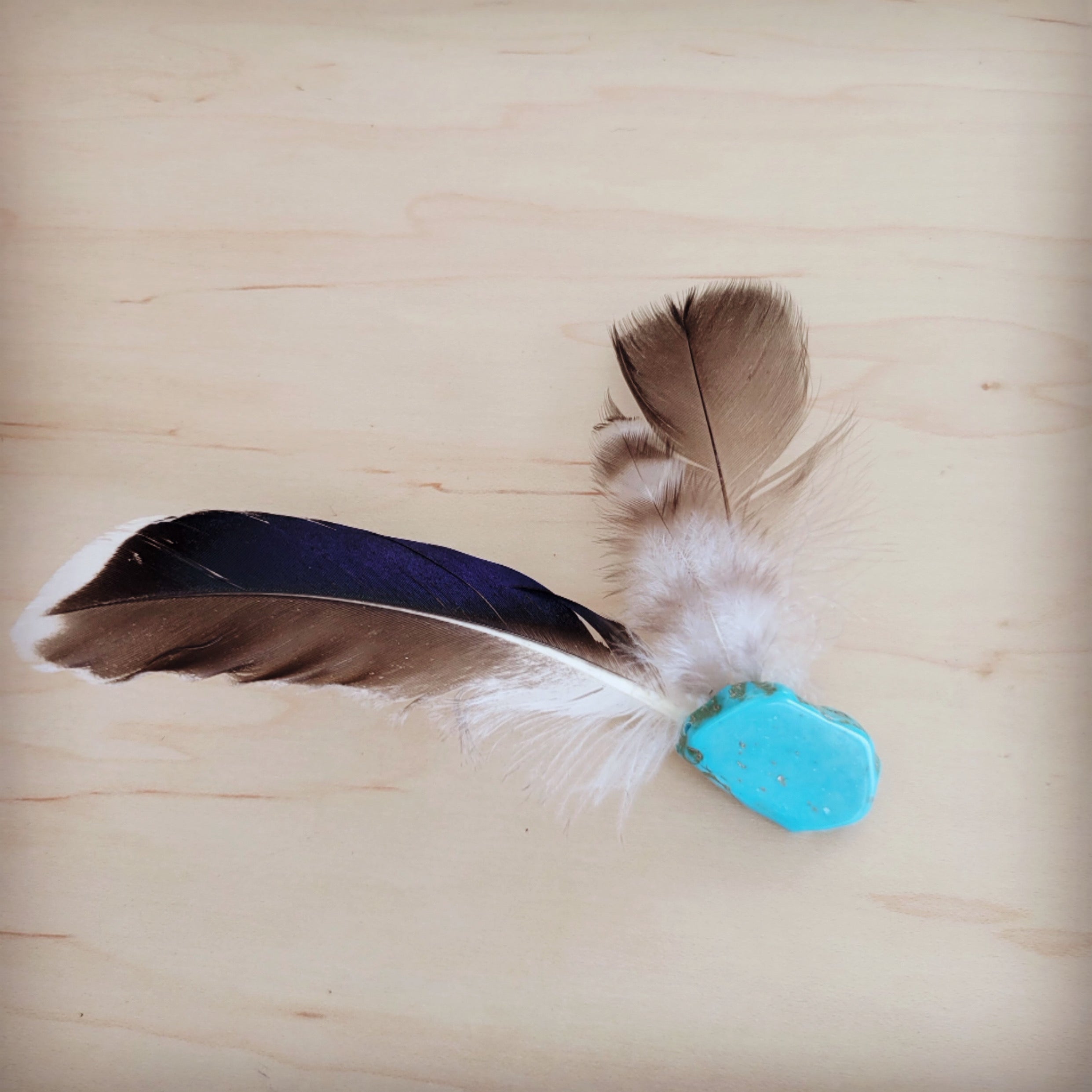 Clip-On Feather Hat Band-Blue Turq w/ Brown Feather 954r