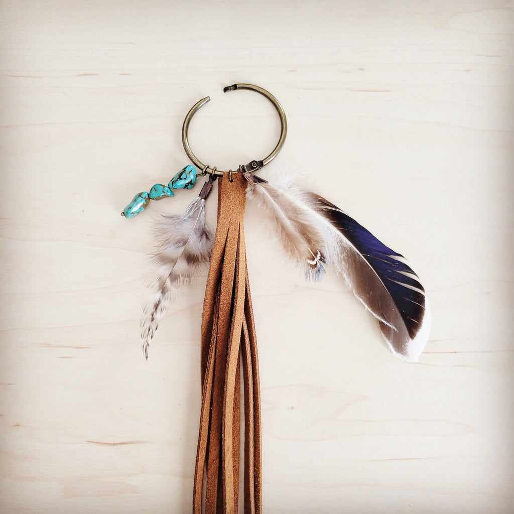 Boho Western Boot Bling Charm with Leather Fringe 500a